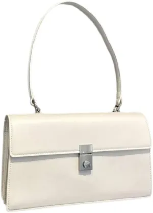 Classic Minimalist Leather Shoulder Bag with Metal Clasp, Available in Black and Ivory