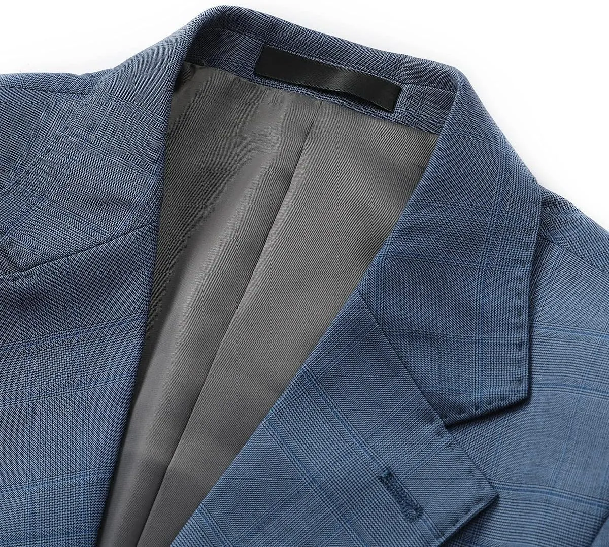 Cloudstyle Mens 3 Piece Slim fit Checked Suit Blue/Black Single Breasted Vintage Suits
