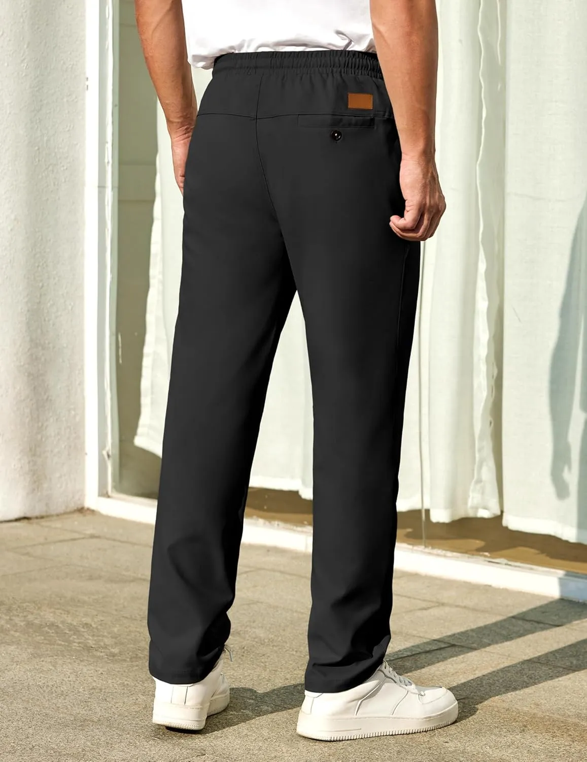 COOFANDY Mens Casual Pants Elastic Waist Chino Pants Lightweight Drawstring Pants with Pockets