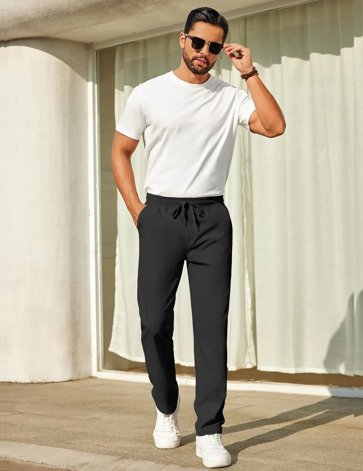 COOFANDY Mens Casual Pants Elastic Waist Chino Pants Lightweight Drawstring Pants with Pockets