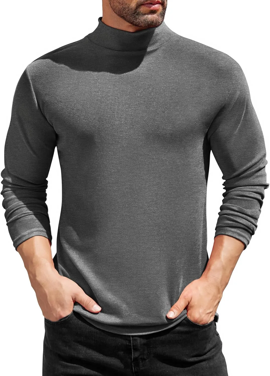 COOFANDY Mens Mock Turtleneck T-Shirts Long Sleeve Solid Color Tees Shirts Basic Casual Slim Fit Pullover T Shirts