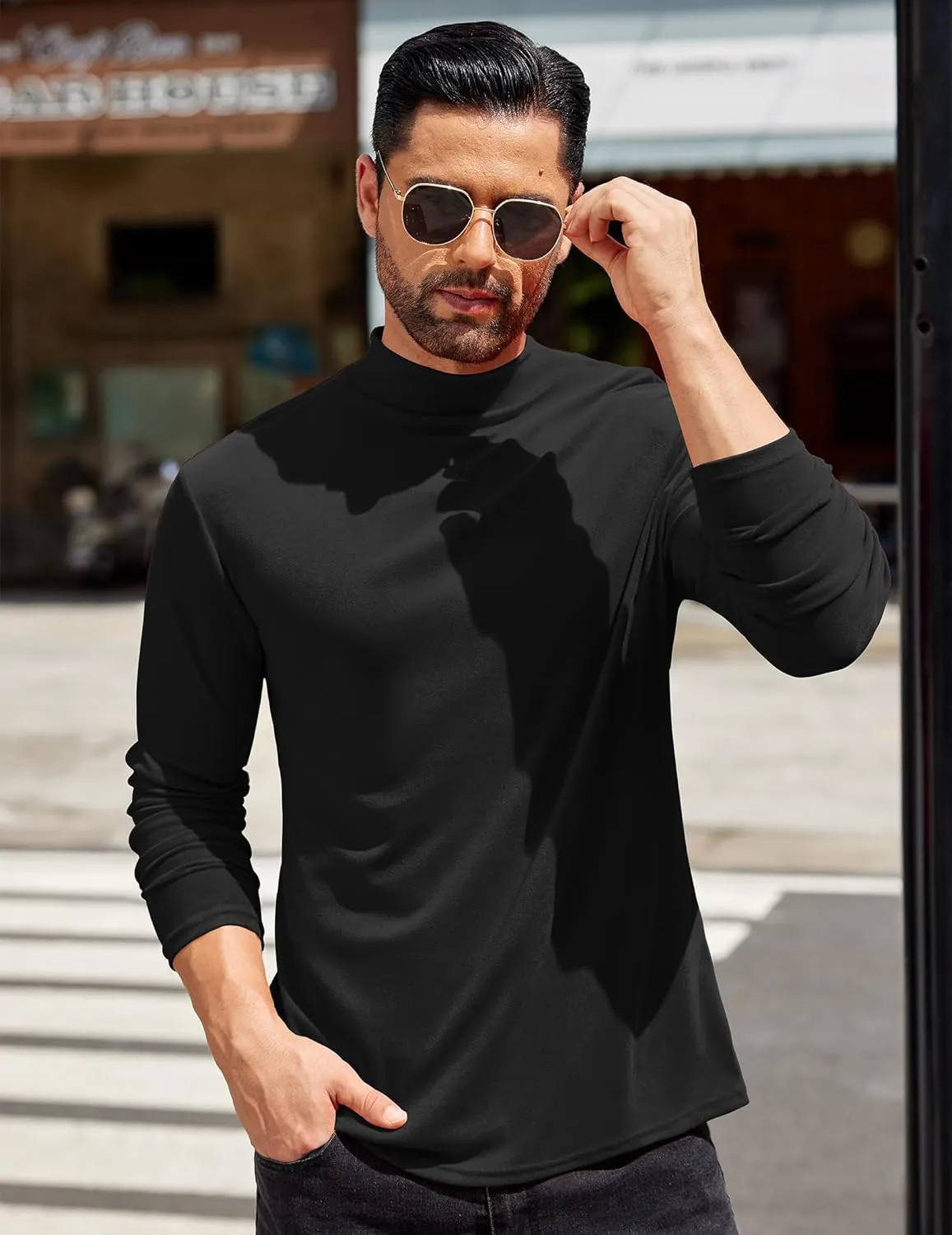 COOFANDY Mens Mock Turtleneck T-Shirts Long Sleeve Solid Color Tees Shirts Basic Casual Slim Fit Pullover T Shirts