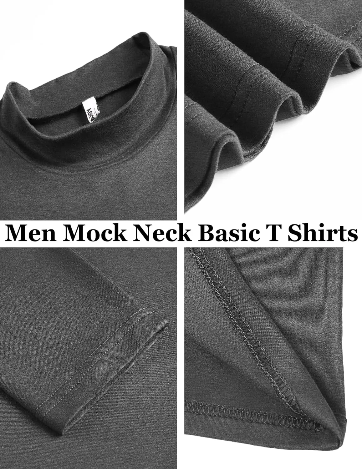 COOFANDY Mens Mock Turtleneck T-Shirts Long Sleeve Solid Color Tees Shirts Basic Casual Slim Fit Pullover T Shirts