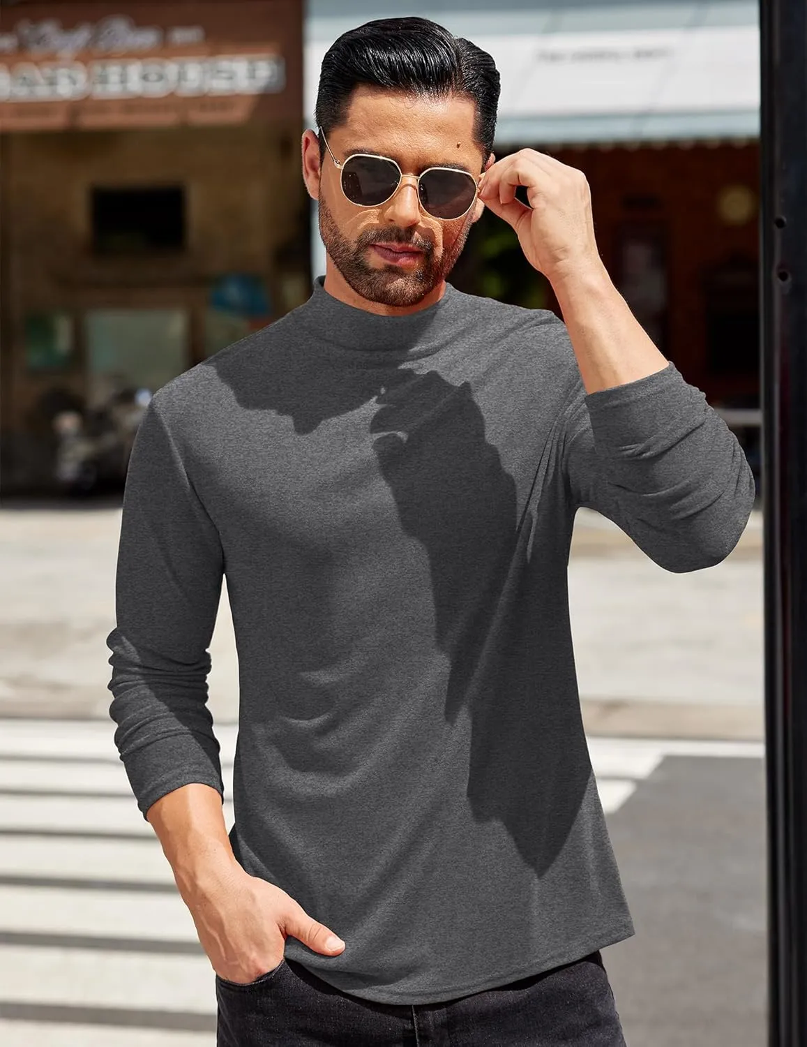 COOFANDY Mens Mock Turtleneck T-Shirts Long Sleeve Solid Color Tees Shirts Basic Casual Slim Fit Pullover T Shirts