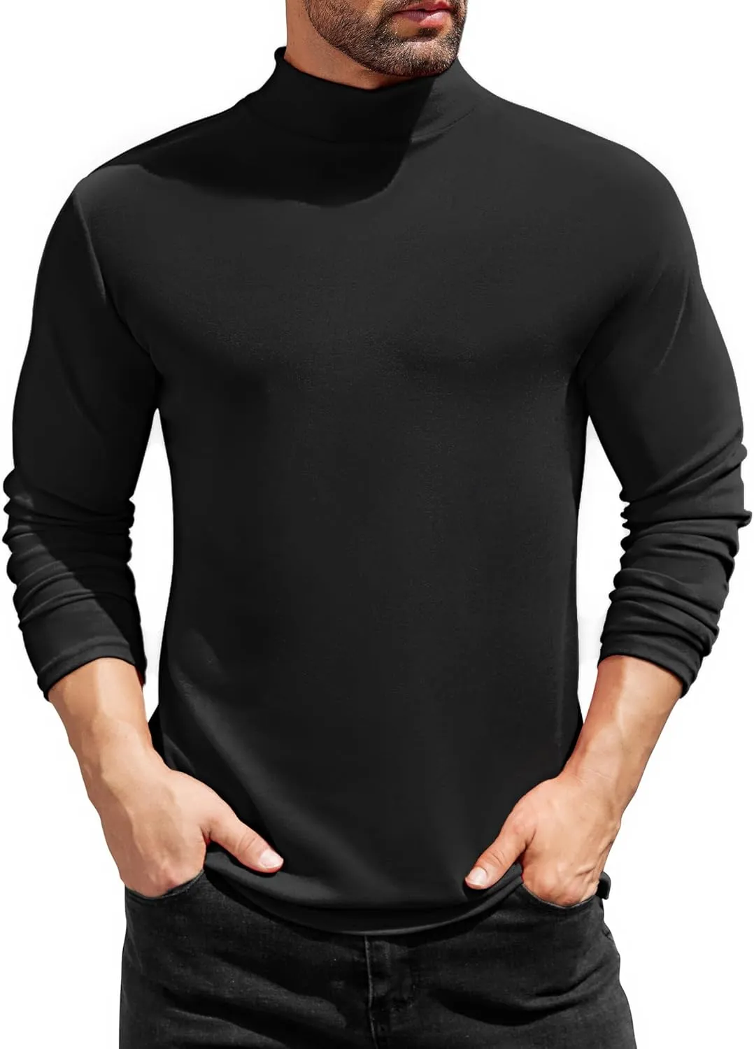 COOFANDY Mens Mock Turtleneck T-Shirts Long Sleeve Solid Color Tees Shirts Basic Casual Slim Fit Pullover T Shirts