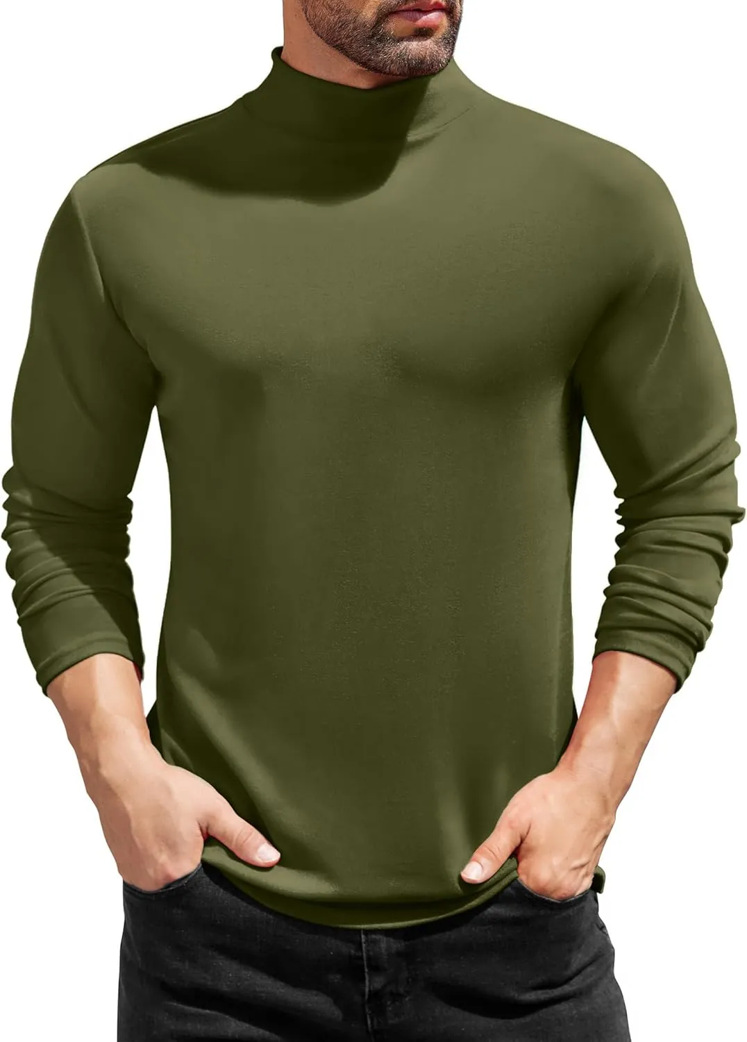 COOFANDY Mens Mock Turtleneck T-Shirts Long Sleeve Solid Color Tees Shirts Basic Casual Slim Fit Pullover T Shirts