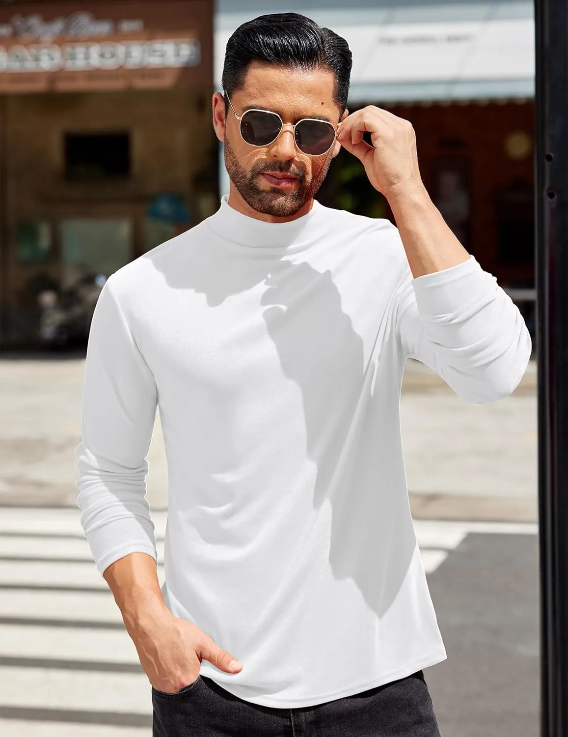 COOFANDY Mens Mock Turtleneck T-Shirts Long Sleeve Solid Color Tees Shirts Basic Casual Slim Fit Pullover T Shirts