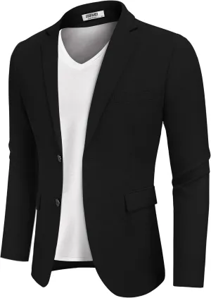 COOFANDY Suit Jacket for Men Casual Two Button Blazers Slim Fit Sport Coats, Solid Blazer - Black, XL