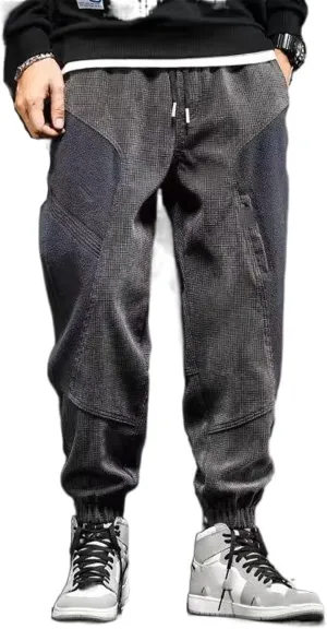 Corduroy Casual Pants Men's Winter Elastic Waist Sport Joggers Wide Leg