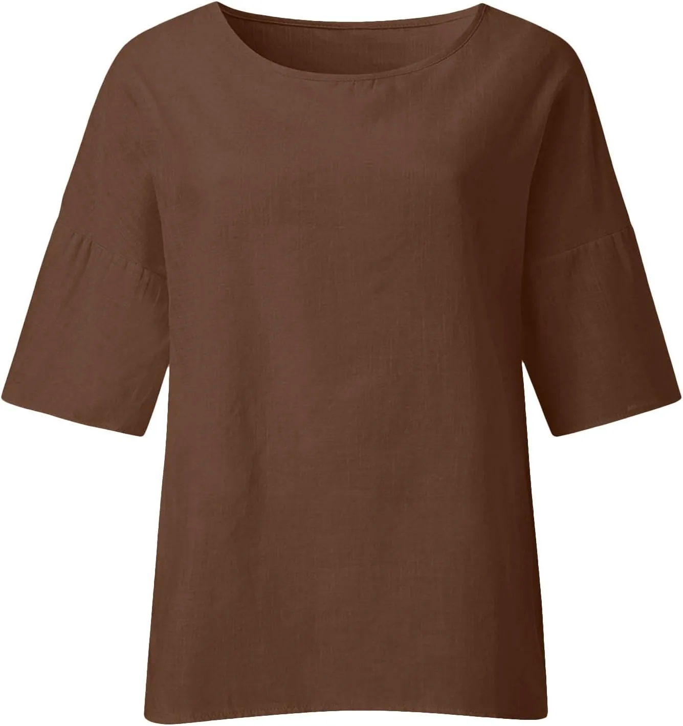 Cotton Linen Shirts for Women 3/4 Sleeve Crewneck Shirts Dressy Causal Solid Side Slit Blouse Loose Tees Clothes 2025