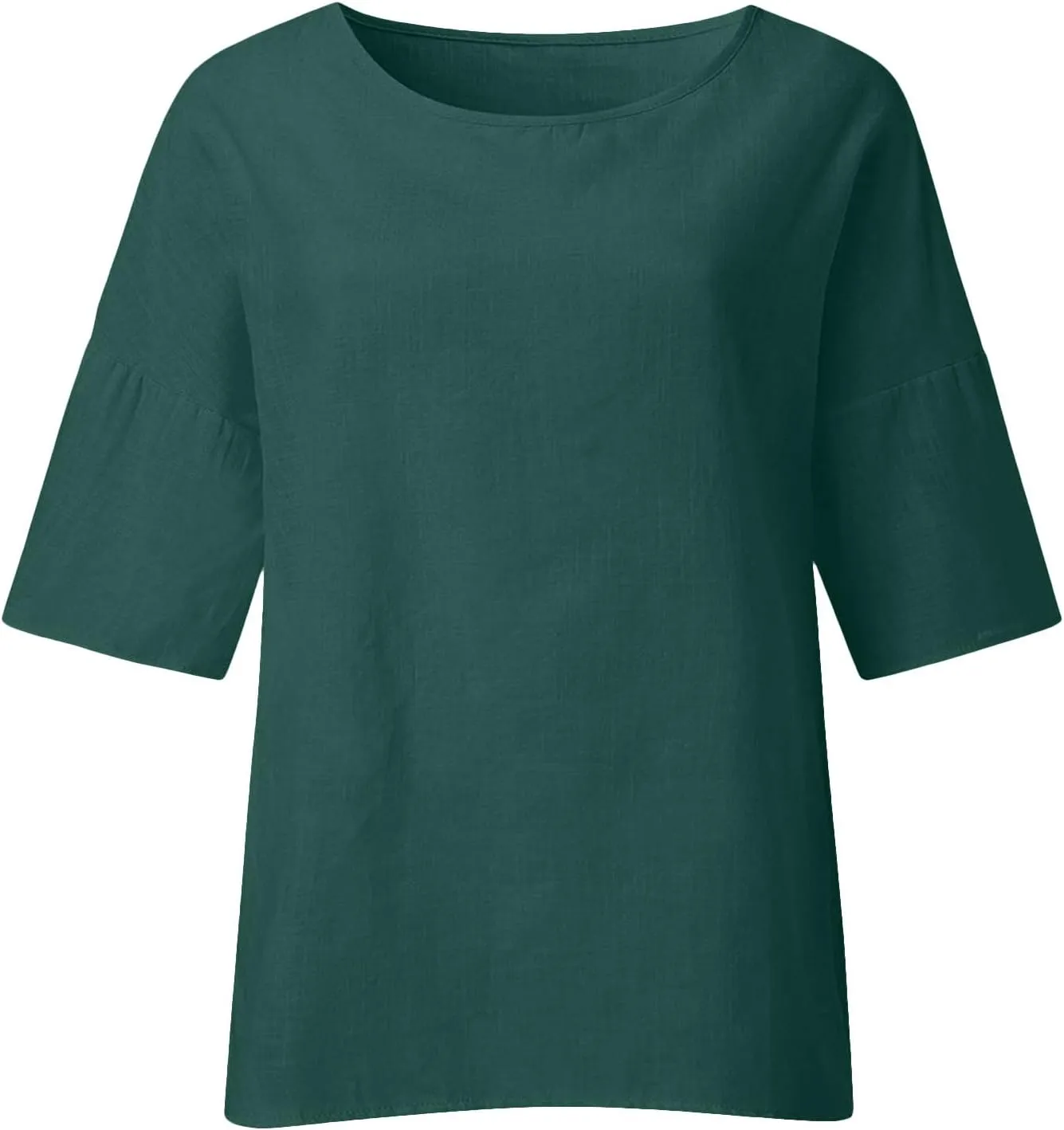 Cotton Linen Shirts for Women 3/4 Sleeve Crewneck Shirts Dressy Causal Solid Side Slit Blouse Loose Tees Clothes 2025