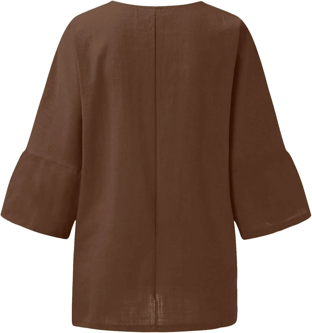 Cotton Linen Shirts for Women 3/4 Sleeve Crewneck Shirts Dressy Causal Solid Side Slit Blouse Loose Tees Clothes 2025