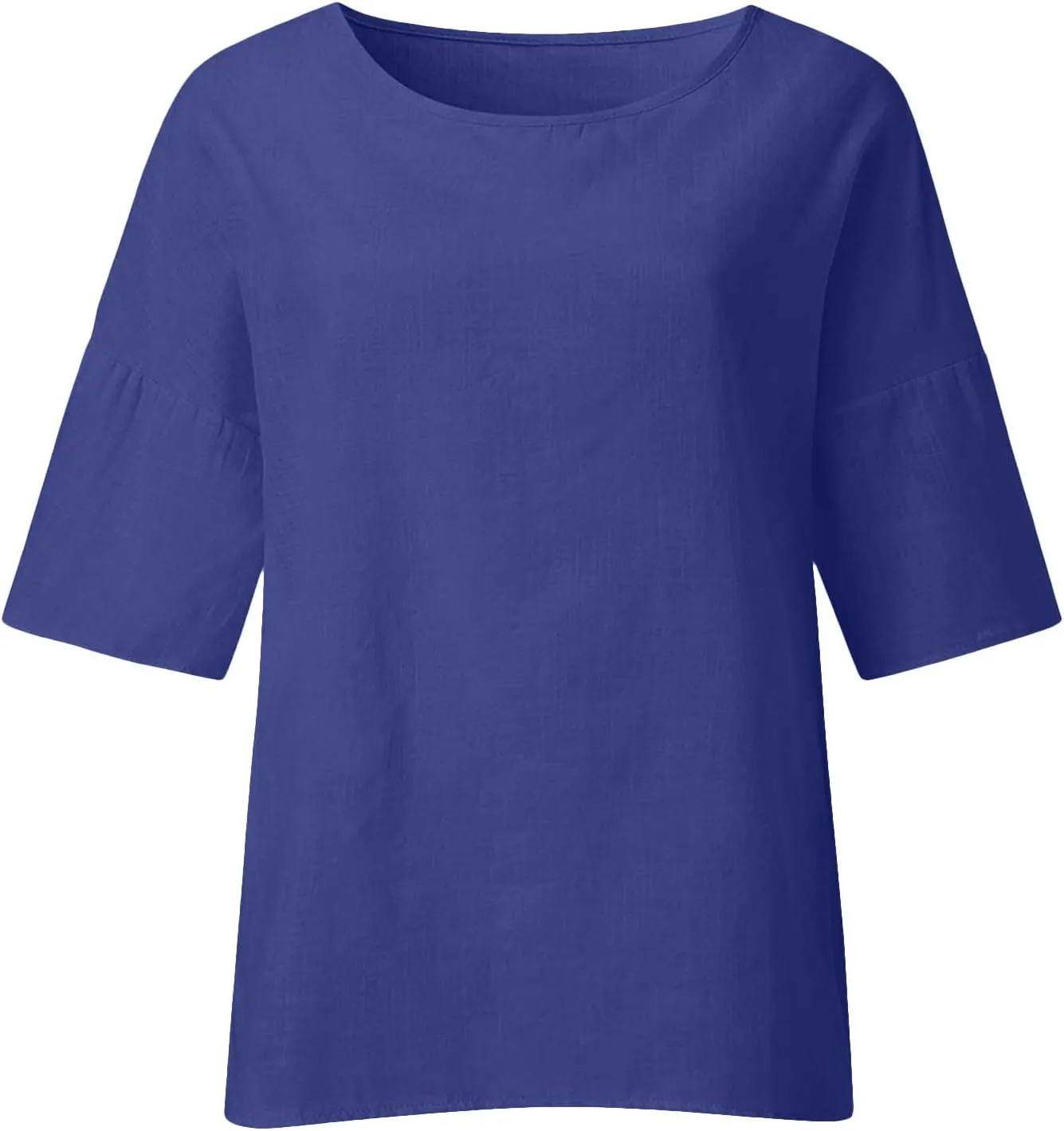Cotton Linen Shirts for Women 3/4 Sleeve Crewneck Shirts Dressy Causal Solid Side Slit Blouse Loose Tees Clothes 2025