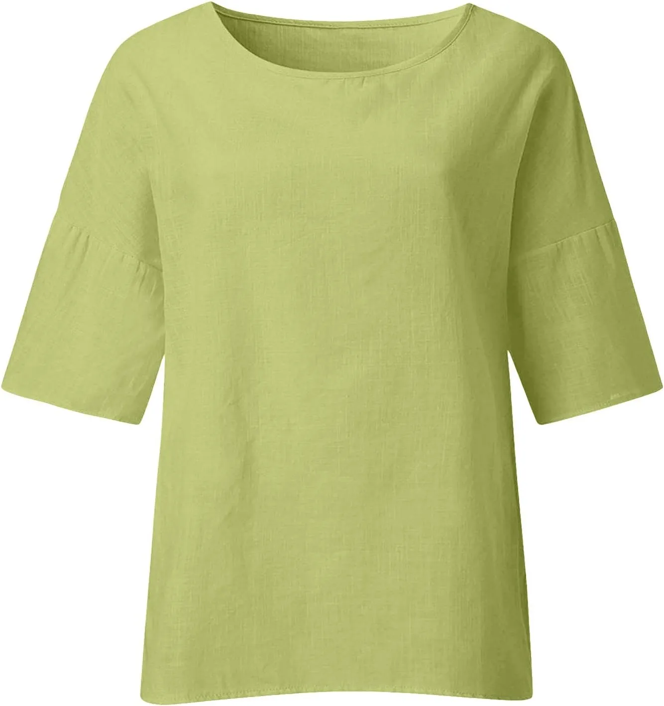 Cotton Linen Shirts for Women 3/4 Sleeve Crewneck Shirts Dressy Causal Solid Side Slit Blouse Loose Tees Clothes 2025