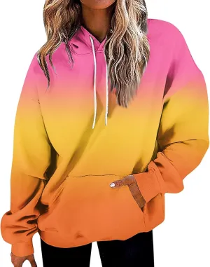 Cute Hoodies For Women Long Sleeve Sweatshirts Tie Dye Patchwork Hoodies Pullover Drop Shoulder Fall Tops With Pocket