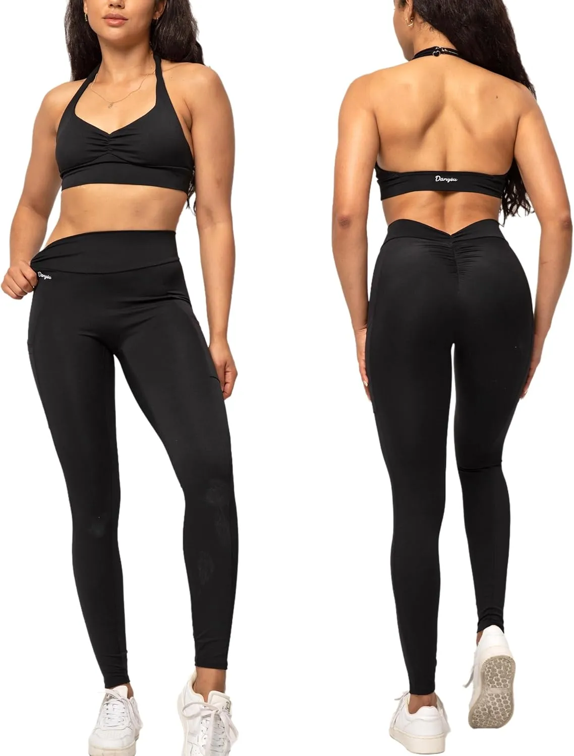 Danysu V Back Scrunch Butt Leggings for Women Soft High Waisted Booty Tights Workout Gym Yoga Pants
