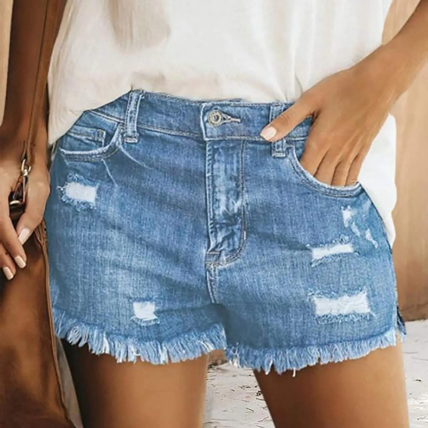 Denim Shorts for Women High Waisted Stretch Distressed Ripped Raw Hem Jean Shorts 2024 Summer Casual Hot Shorts with Pockets