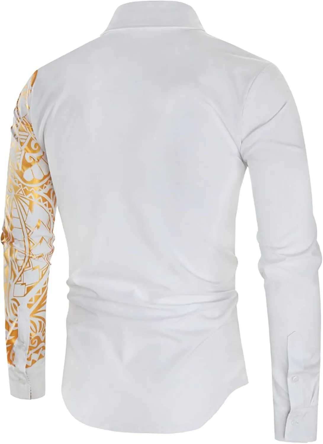 DGHM-JLMY Men's Totem Gold Printed Long Sleeve Shirt Hipster Slim Fit Button Up Party Dress Shirts Gold Shiny Stylish Shirt