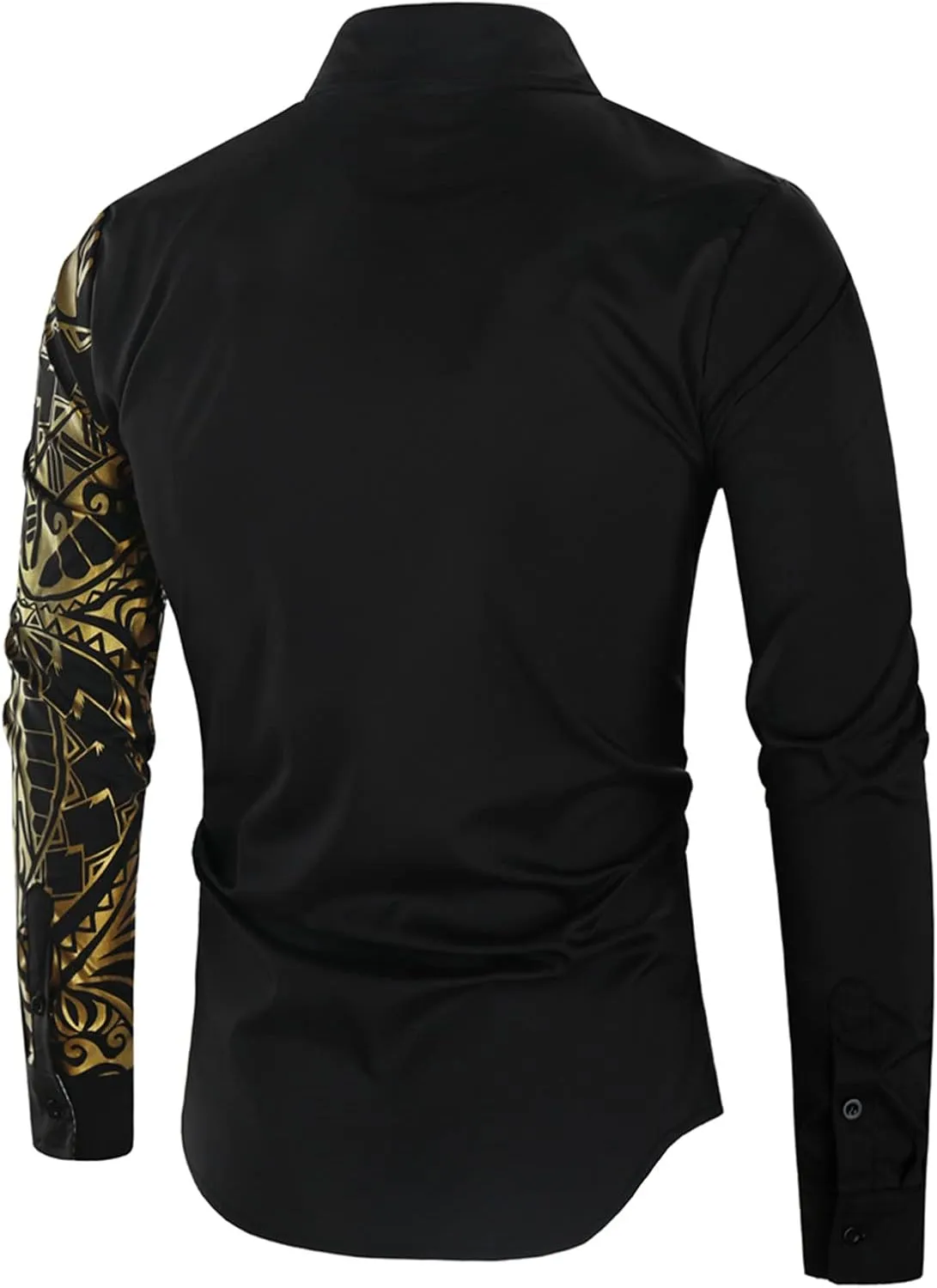 DGHM-JLMY Men's Totem Gold Printed Long Sleeve Shirt Hipster Slim Fit Button Up Party Dress Shirts Gold Shiny Stylish Shirt