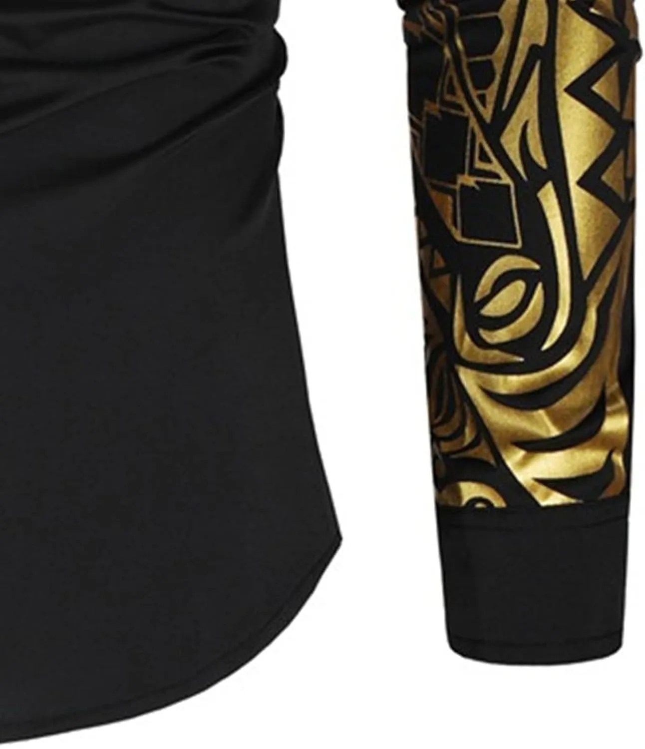DGHM-JLMY Men's Totem Gold Printed Long Sleeve Shirt Hipster Slim Fit Button Up Party Dress Shirts Gold Shiny Stylish Shirt