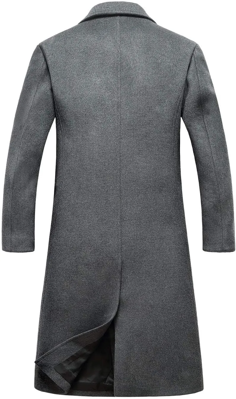 ebossy Men's Wool Blend Full Length Overcoat Single Breasted Long Coat with Flap Pocket