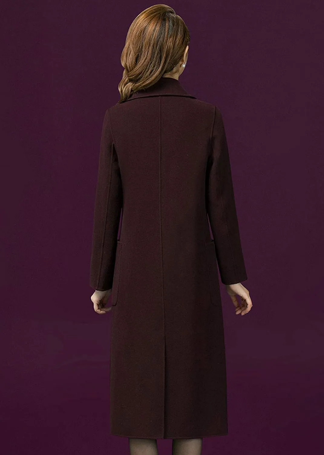 ebossy Women's Lapel 2 Button Slim Fit Long Wool Coat with Patch Pocket