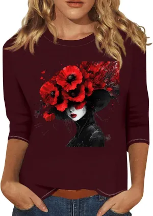 Elbow Length Tops for Women Summer Clothes 2025 Basic Tees 3/4 Length Sleeve Shirts Loose Fit Basic Tee Trendy