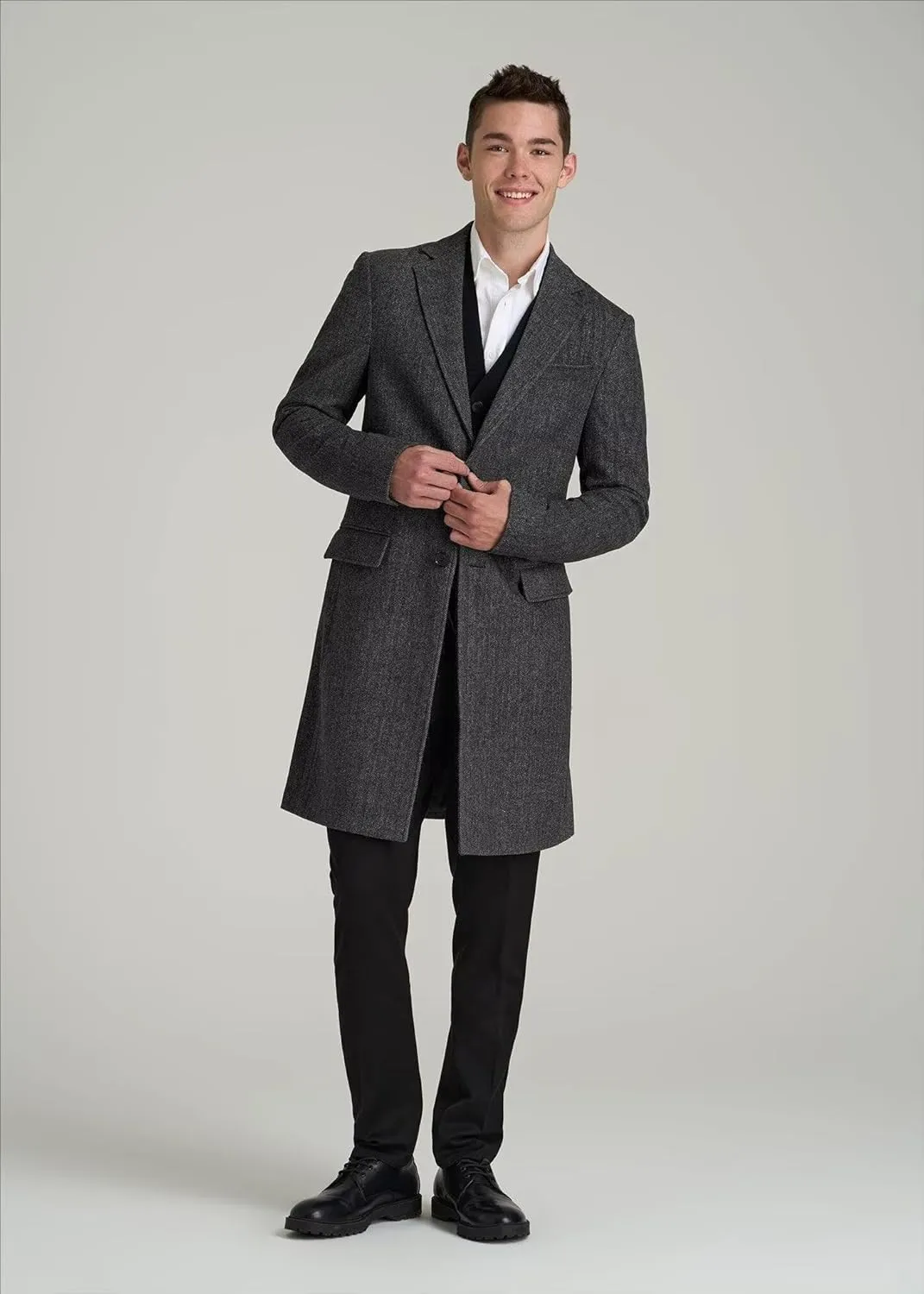 EMERAIDVLN Mens Trench Coat Wool Blend Pea Coat Winter Long Trench Overcoat Notched Lapel Classic Business Pea Top Coat