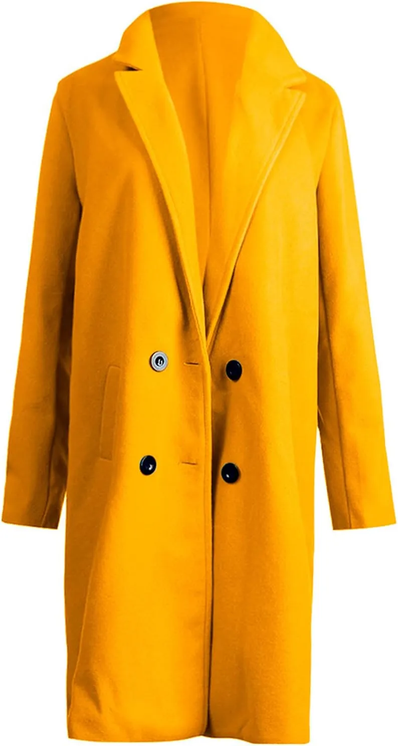 Fall Trench Coats for Women 2024 Casual Notch Lapel Single-Breasted Pea Coats Wool Blend Warm Winter Coats