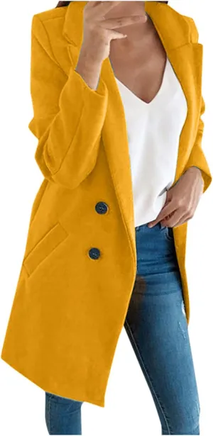 Fall Trench Coats for Women 2024 Casual Notch Lapel Single-Breasted Pea Coats Wool Blend Warm Winter Coats
