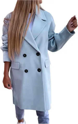 fartey Women's Trench Coats Double-Breasted Classic Lapel Overcoat Oversized Mid-Long Length Wool Blend Pea Coats
