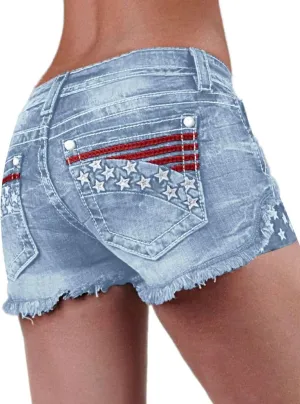 Flamingals Jean Shorts for Women Ripped Denim Mid Waist Distressed Raw Hem Skinny Stretchy Shorts