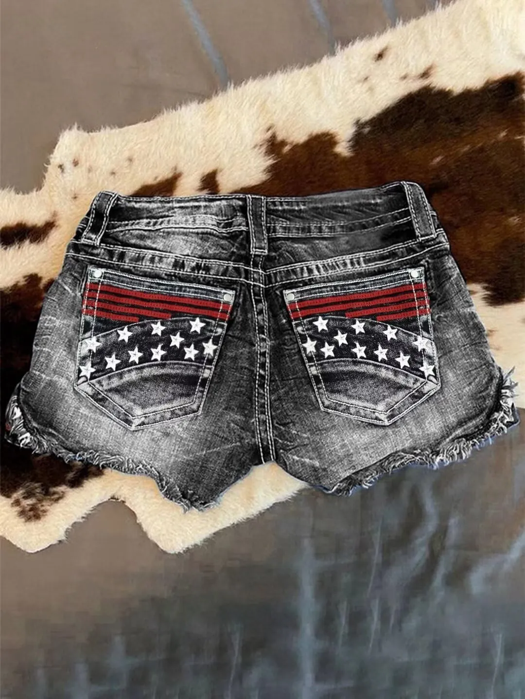 Flamingals Jean Shorts for Women Ripped Denim Mid Waist Distressed Raw Hem Skinny Stretchy Shorts