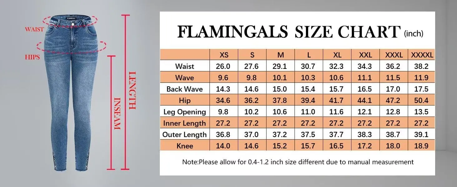Flamingals Women's Button Side Raw Hem High Waist Skinny Jeans