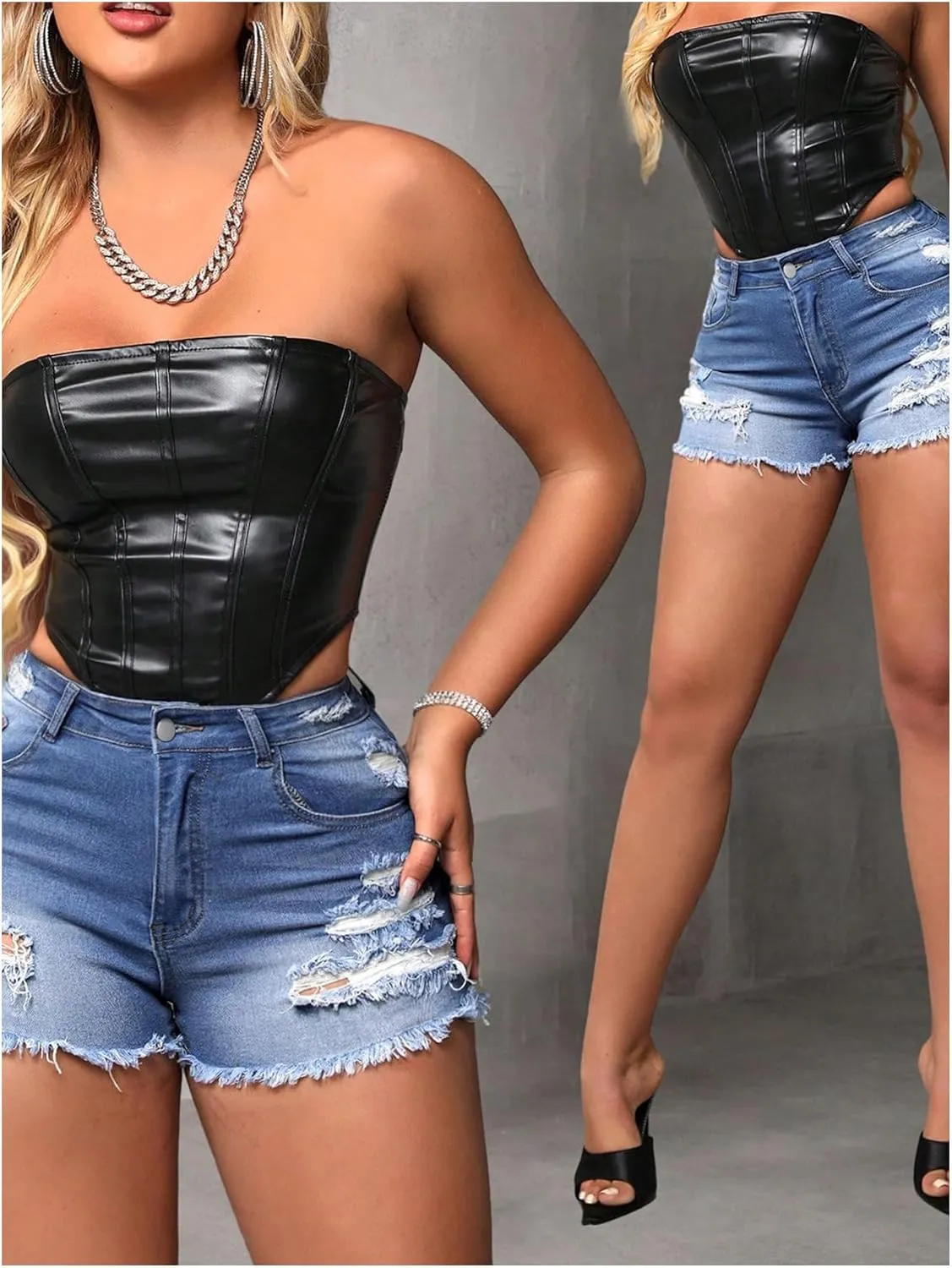 Floerns Women's Ripped Raw Hem High Waisted Distressed Denim Shorts