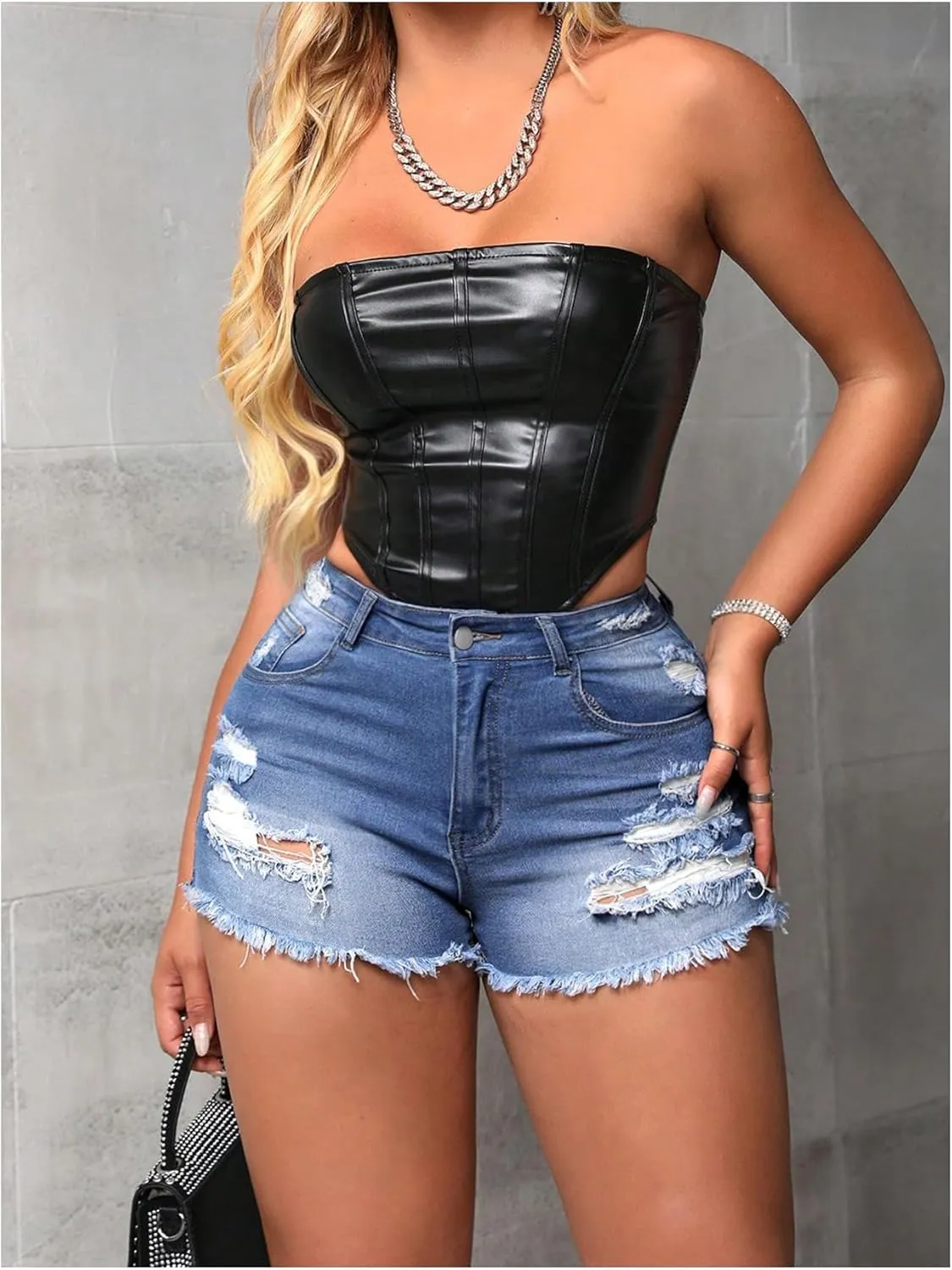 Floerns Women's Ripped Raw Hem High Waisted Distressed Denim Shorts