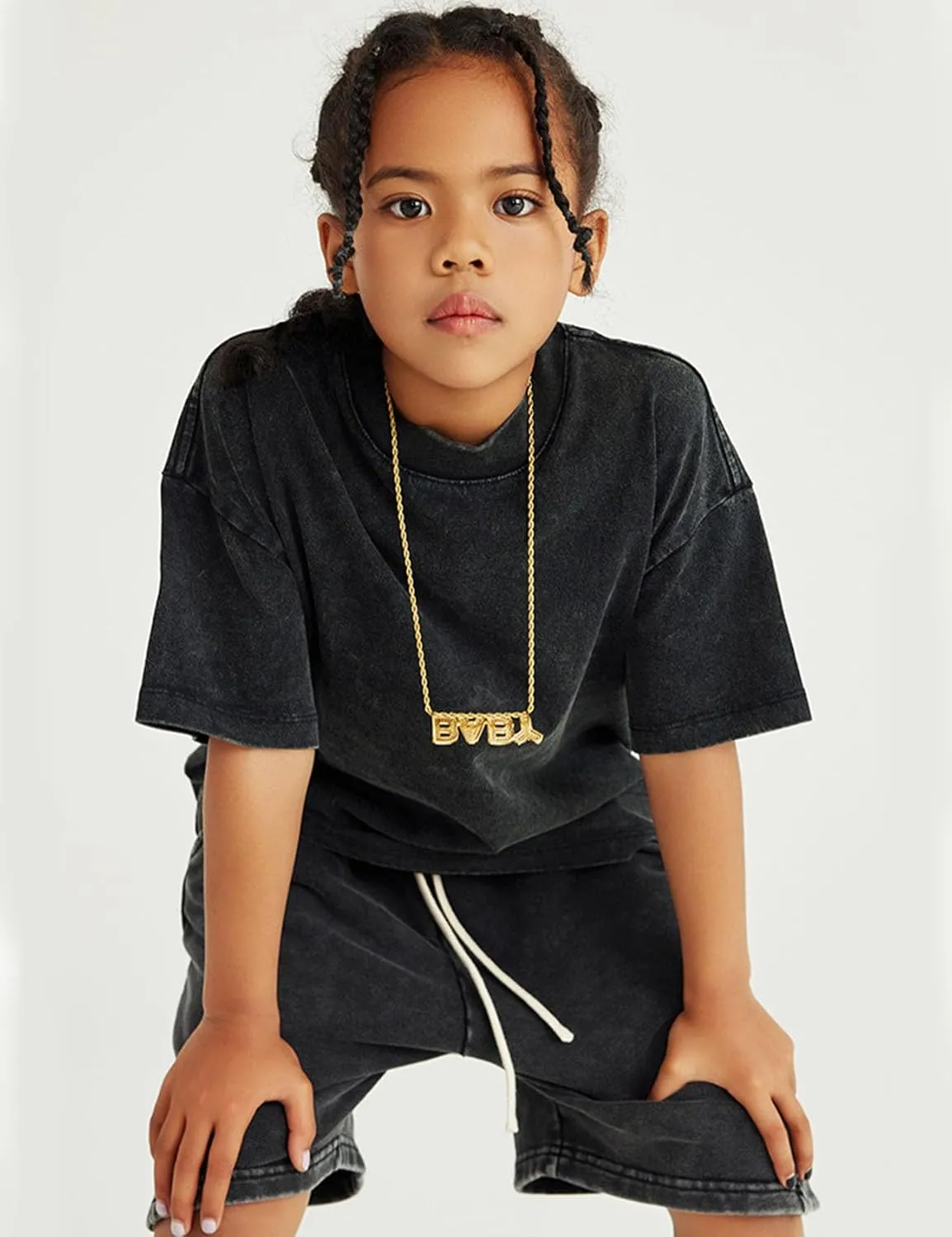 Flygo Boys Girls Cotton T-Shirts Kids Acid Wash Tshirt Vintage Unisex Casual Short Sleeve Loose Basic Tee Top