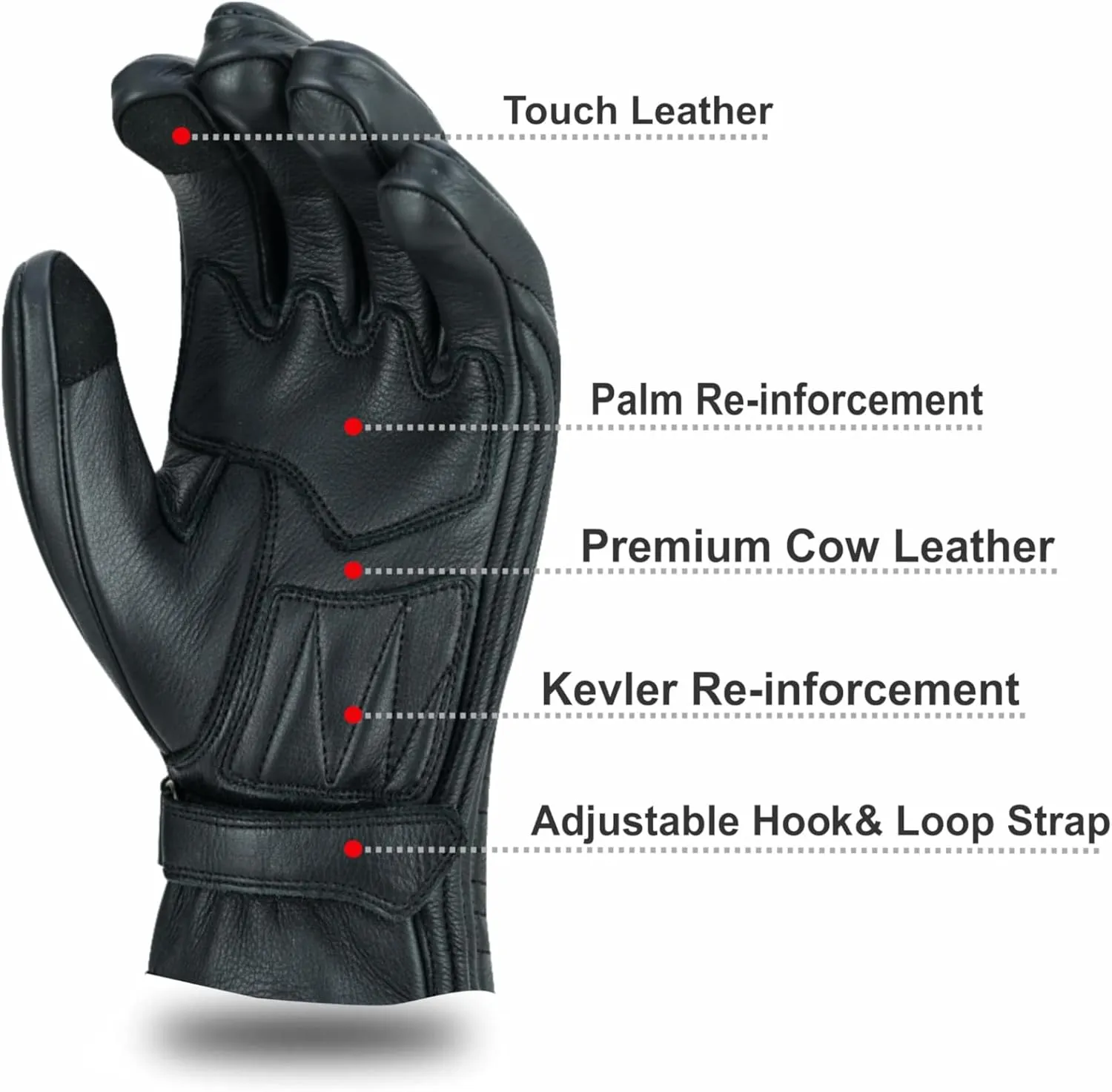 Full Finger Leather Motorcycle Gloves for Men & Women Touch Screen Gloves Premium Street Motorcycle Durable Protective Cruiser Biker Gel Leather Motorbike Gloves