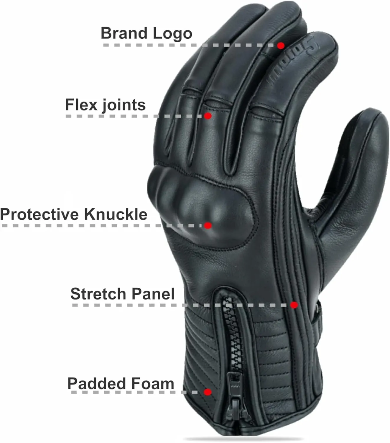 Full Finger Leather Motorcycle Gloves for Men & Women Touch Screen Gloves Premium Street Motorcycle Durable Protective Cruiser Biker Gel Leather Motorbike Gloves