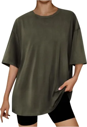 Gcvizuso Oversized Tshirts for Women Summer Trendy Loose Tops Casual Solid Y2k Workout Shirt Dressy Short Sleeve Blouse