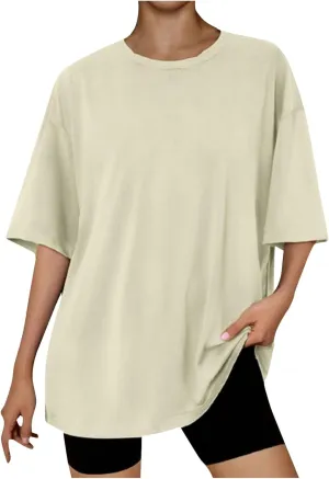 Gcvizuso Oversized Tshirts for Women Summer Trendy Loose Tops Casual Solid Y2k Workout Shirt Dressy Short Sleeve Blouse