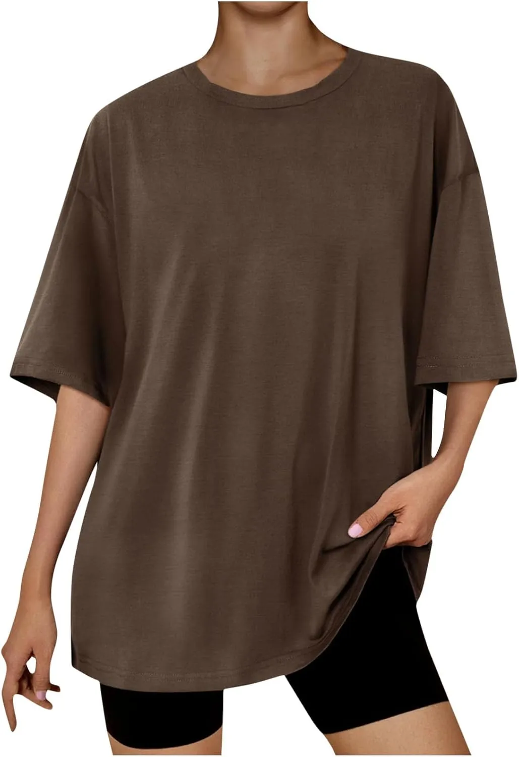 Gcvizuso Oversized Tshirts for Women Summer Trendy Loose Tops Casual Solid Y2k Workout Shirt Dressy Short Sleeve Blouse