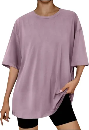 Gcvizuso Oversized Tshirts for Women Summer Trendy Loose Tops Casual Solid Y2k Workout Shirt Dressy Short Sleeve Blouse