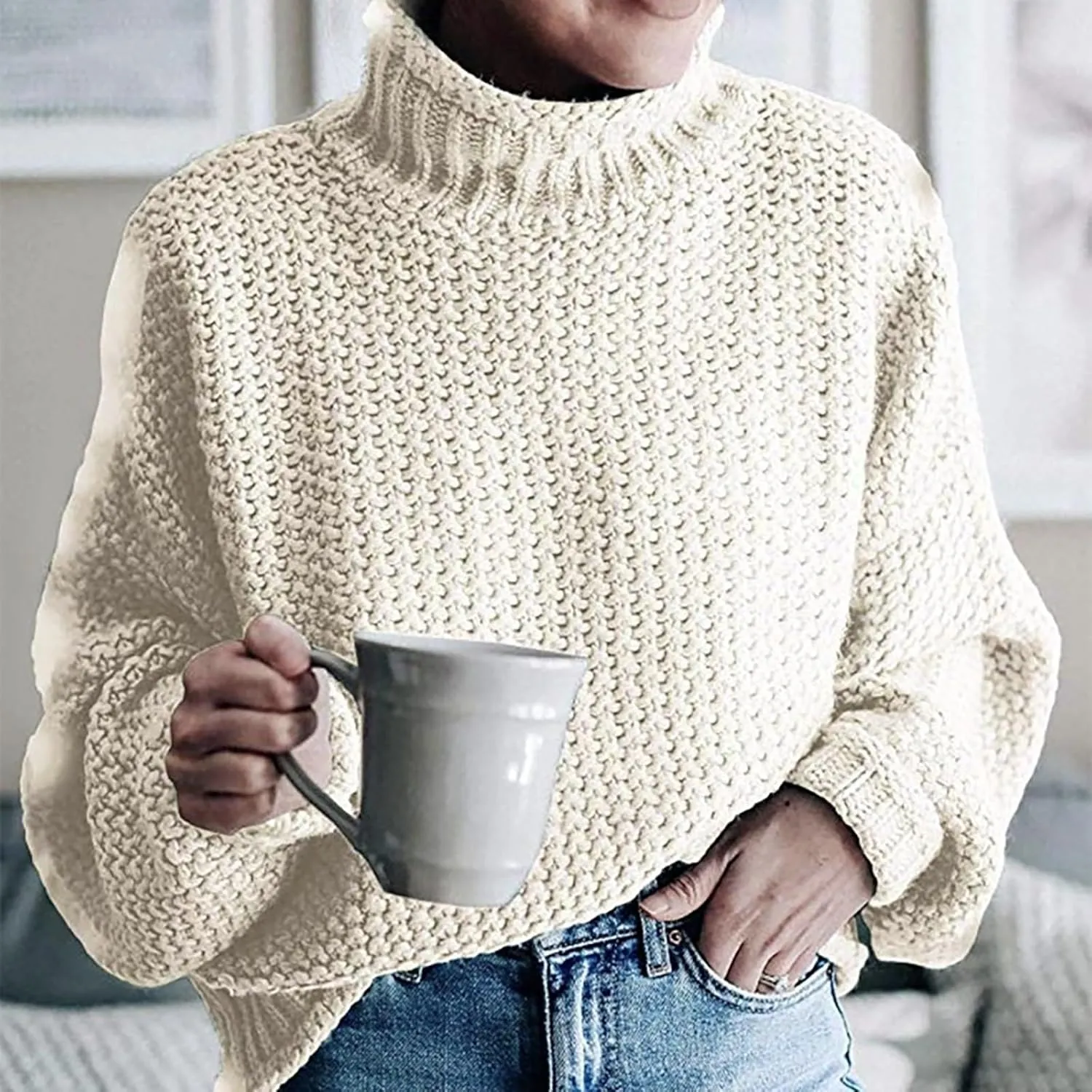 GIERIDUC Womens Pullover Sweater Plus Size Sweatshirt for Women Mock Neck Long Sleeve Casual Loose Knitted Shirt Tops