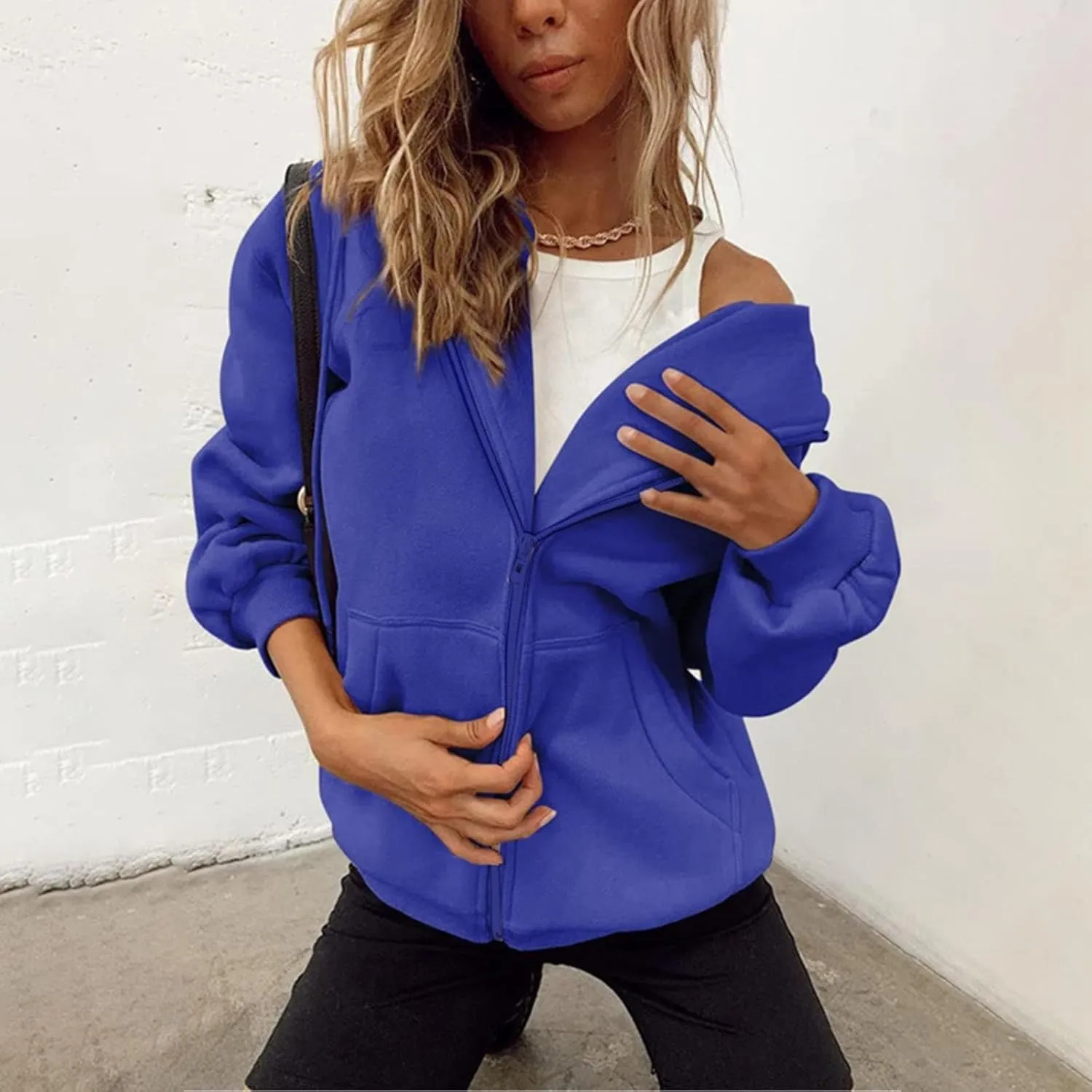 GIERIDUC Womens Zip Up Hoodies Long Sleeve Fall Oversized Sweatshirts Fleece Y2K Jacket with Pockets Trendy Fashion Clothes