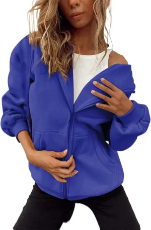 GIERIDUC Womens Zip Up Hoodies Long Sleeve Fall Oversized Sweatshirts Fleece Y2K Jacket with Pockets Trendy Fashion Clothes