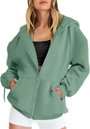 GIERIDUC Womens Zip Up Hoodies Long Sleeve Oversized Sweatshirts Super Soft Womens Sweatshirt Comfy Long Sleeve White Hoodies