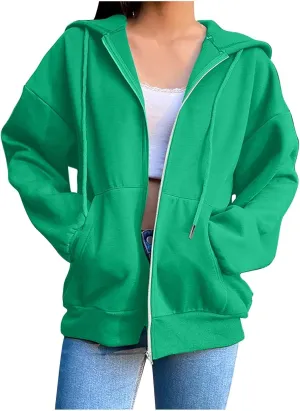 GIERIDUC Women's Zip Up Oversized Sweatshirts Fleece Jacket Coat Long Sleeve Casual Hoodies Fall Teen Girls Preppy Clothes