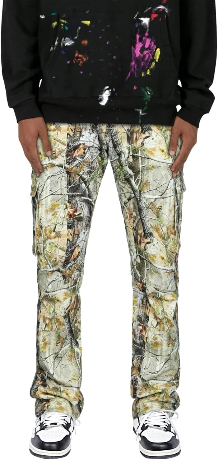 GINGTTO Men's Casual Cargo Pants Elastic Waist Camo Pants Hiking Joggers