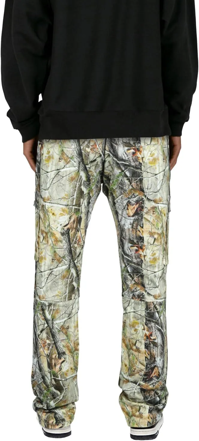 GINGTTO Men's Casual Cargo Pants Elastic Waist Camo Pants Hiking Joggers